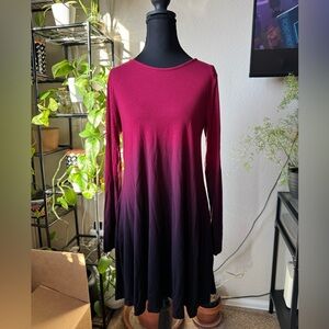 Alya Burgundy to Black Ombre Long Sleeve Dress